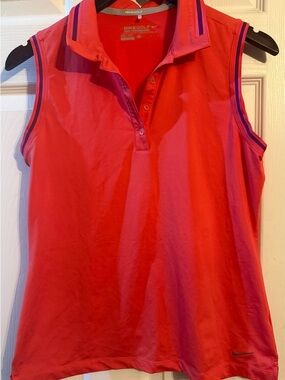 Nike Women's Sleeveless Golf Polo in Bright Red with Purple Trim